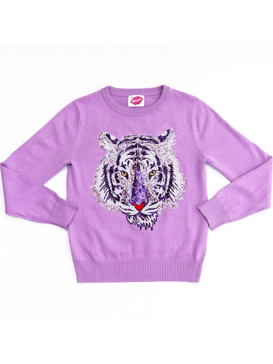 Mega Mike Purple Sequin Tiger Sweater Lavender