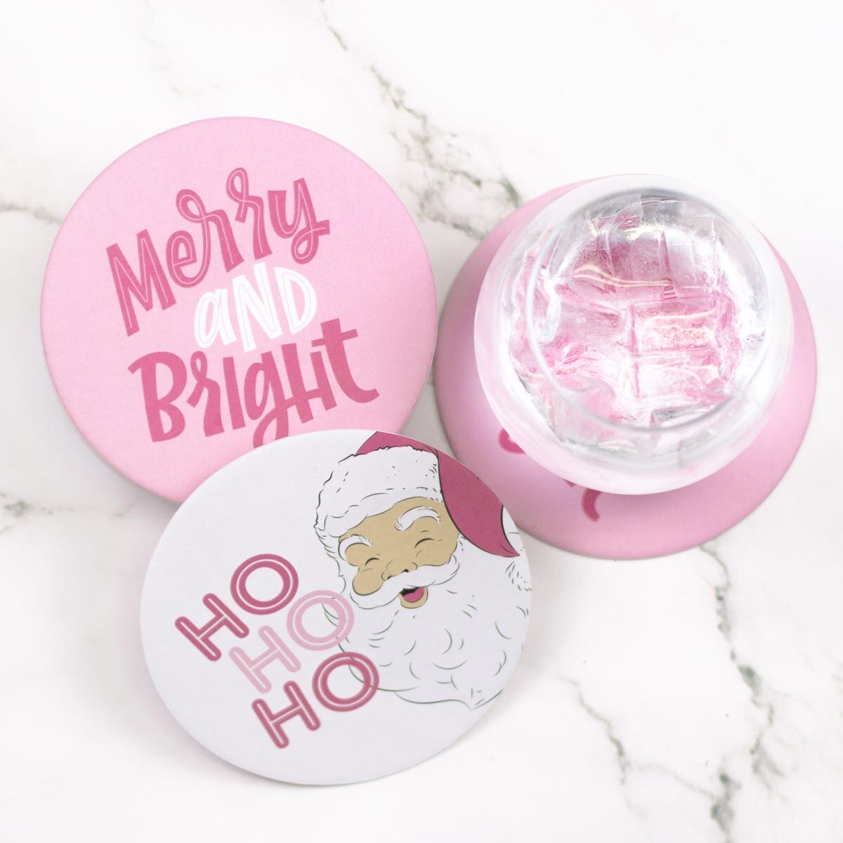 HoHoHo Santa Reversible Paper Coasters Pink/White 4x4 Set of 20