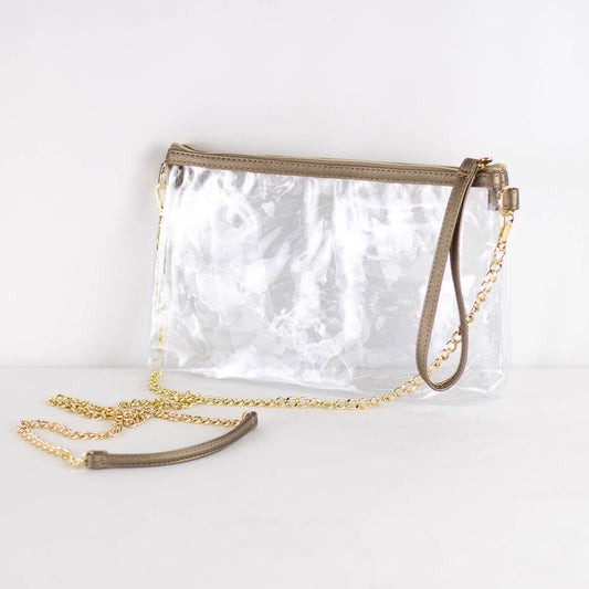 Candace Double Zip Clear Crossbody in Light Gold