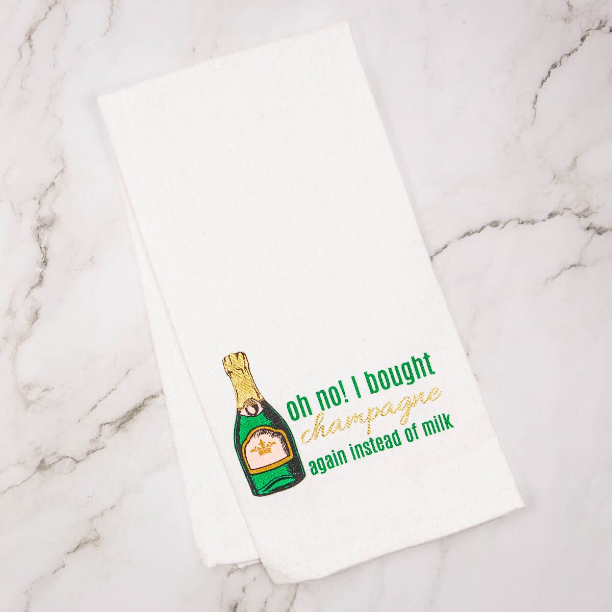 I Bought Champagne Again Hand Towel White/Multi 20x28