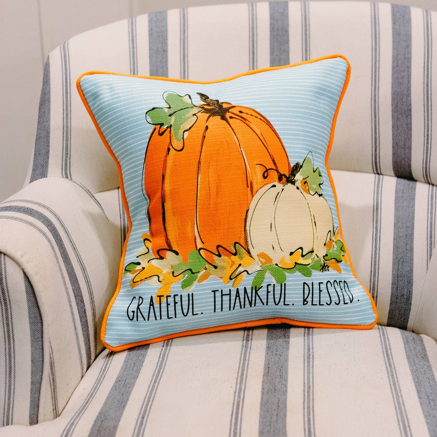 Fall Pumpkin "Grateful Thankful Blessed" Pillow