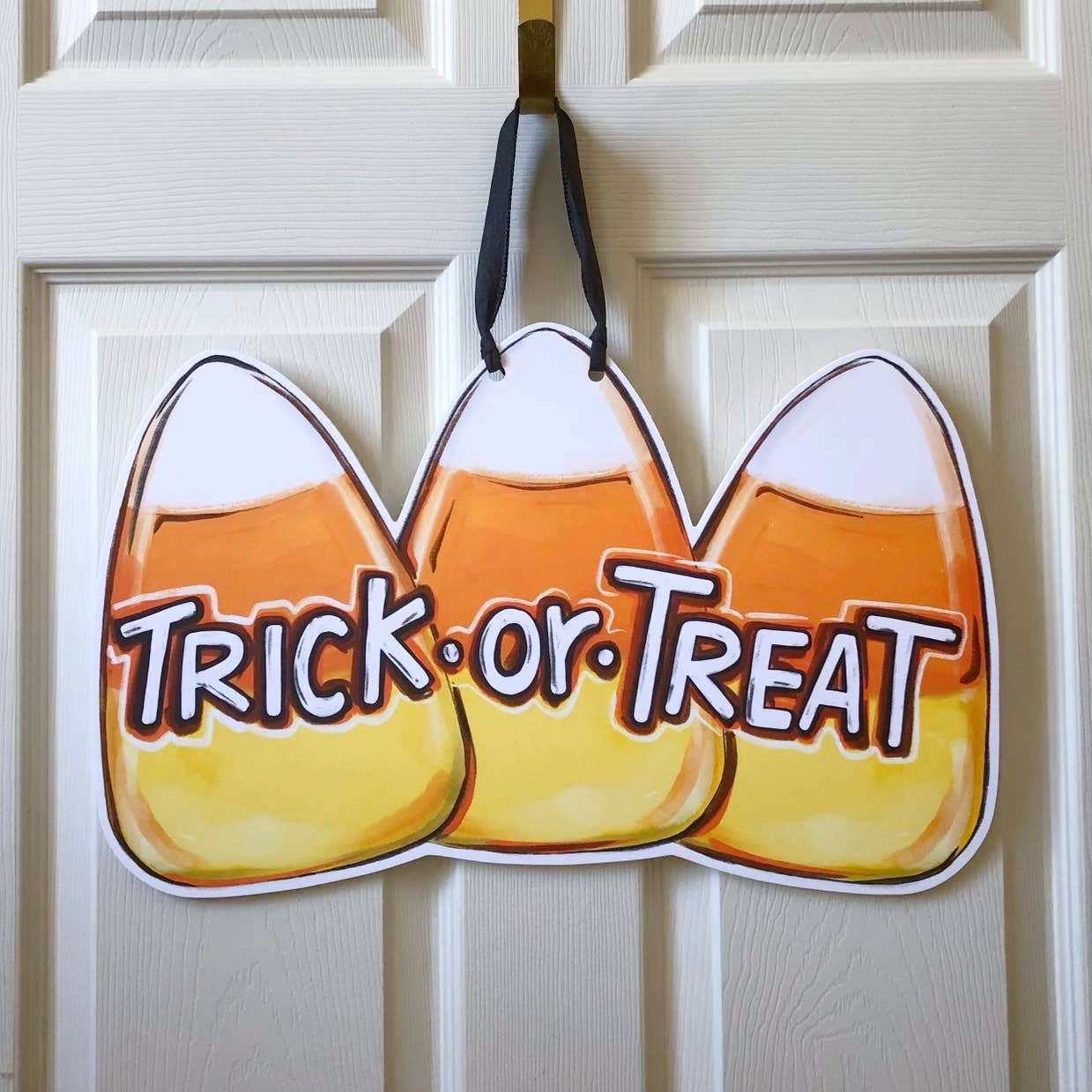 Candy Corn Trick Or Treat Halloween Door Hanger Fall Decor