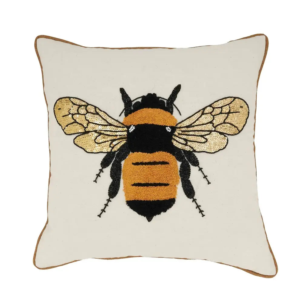 Embroidered Bumble Bee Cotton 18" Throw Pillow