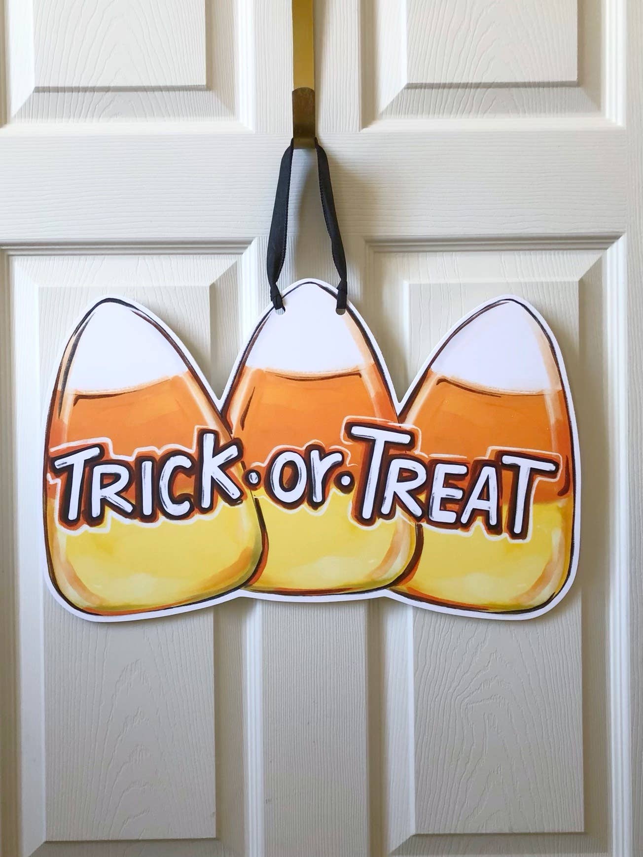 Candy Corn Trick Or Treat Halloween Door Hanger Fall Decor