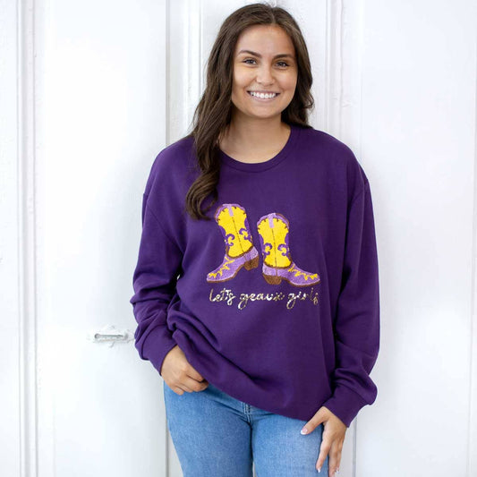 Let's Geaux Girls Sequin Sweatshirt   Purple/Multi   -Asst.