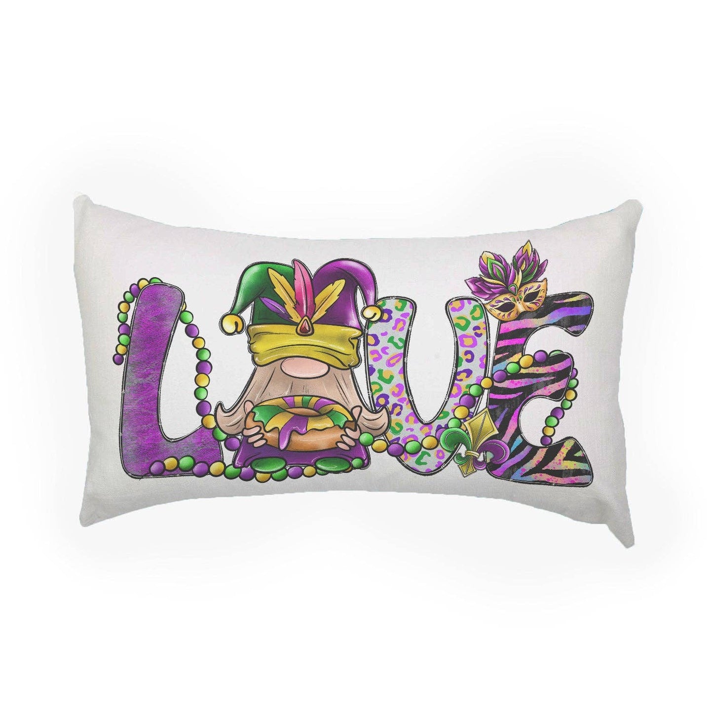 "Love Mardi Gras" Funky Modern Pillow