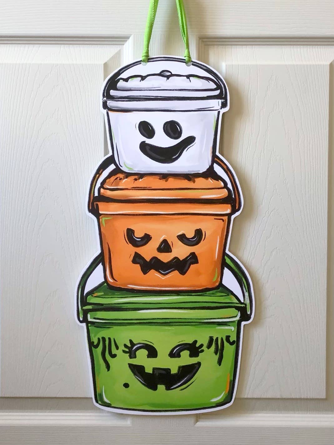 Happy Halloween Buckets Door Hanger Cute Ghost Fall Decor