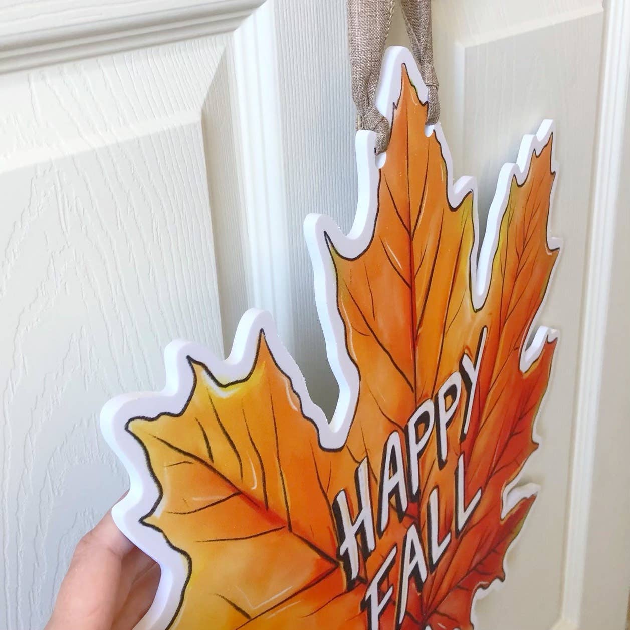 Happy Fall Leaf Autumn Door Hanger - Orange Maple Leaf Decor