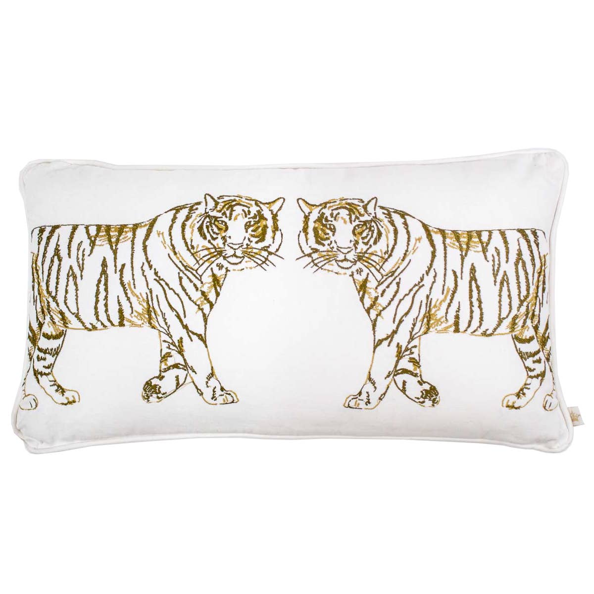 Tiger Walk Lumbar Pillow   Soft White/Gold   12.5x22.5