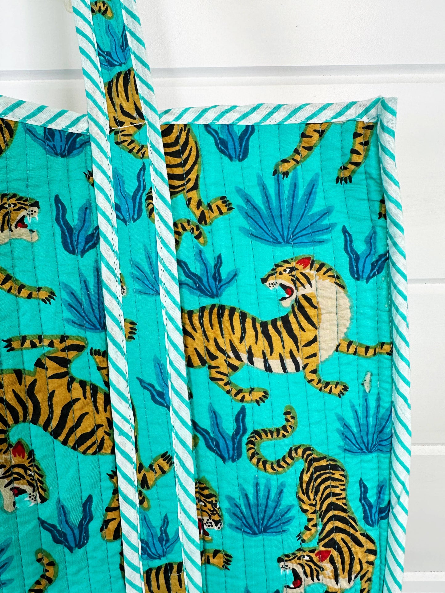 Tiger Tote Bags | Aqua Blue Quilted Bag | Large Travel Totes