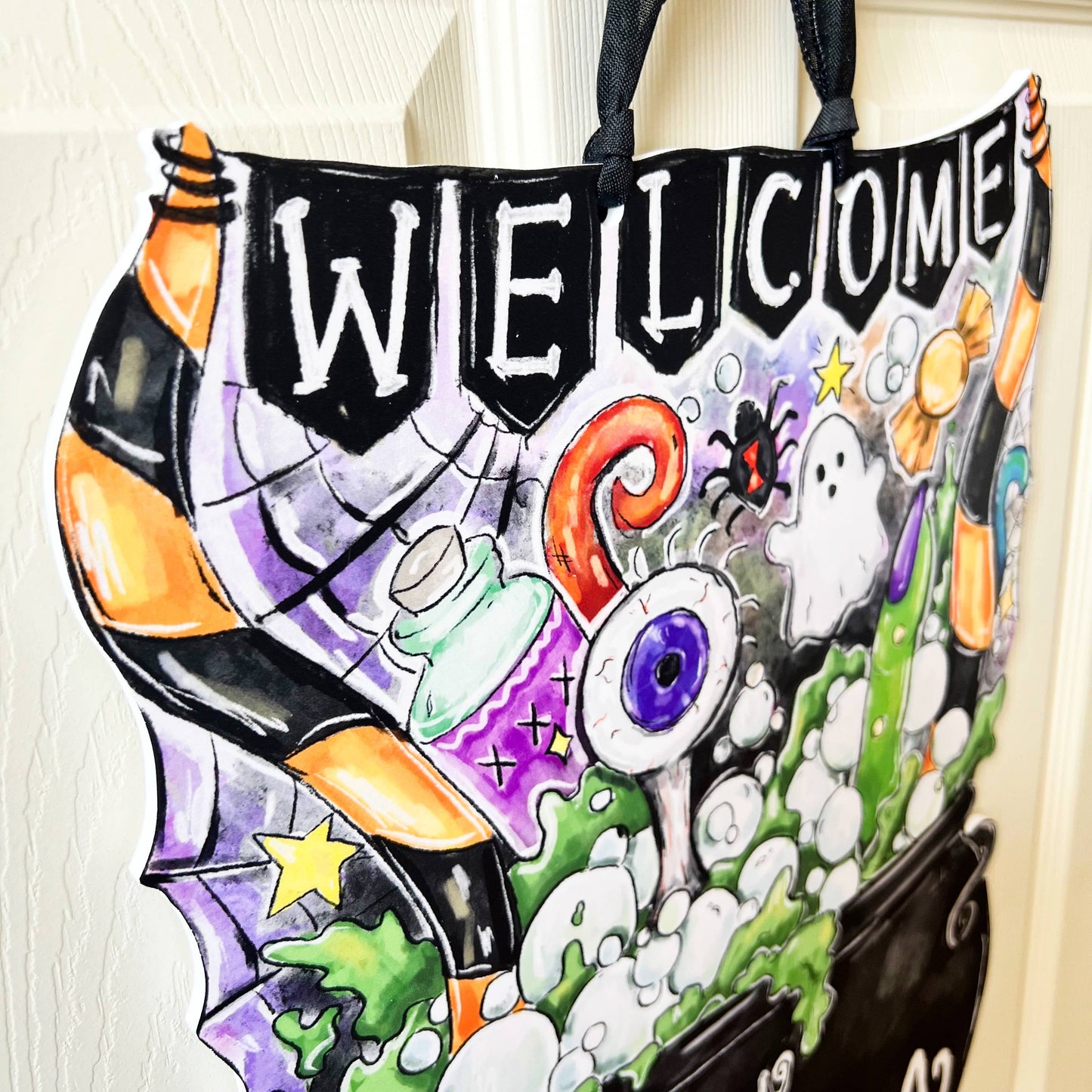 Welcome My Pretties Cauldron Door Hanger Halloween