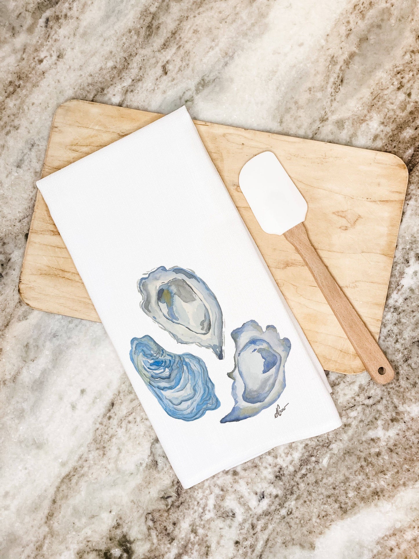 Oyster Trio Watercolor Tea Towel