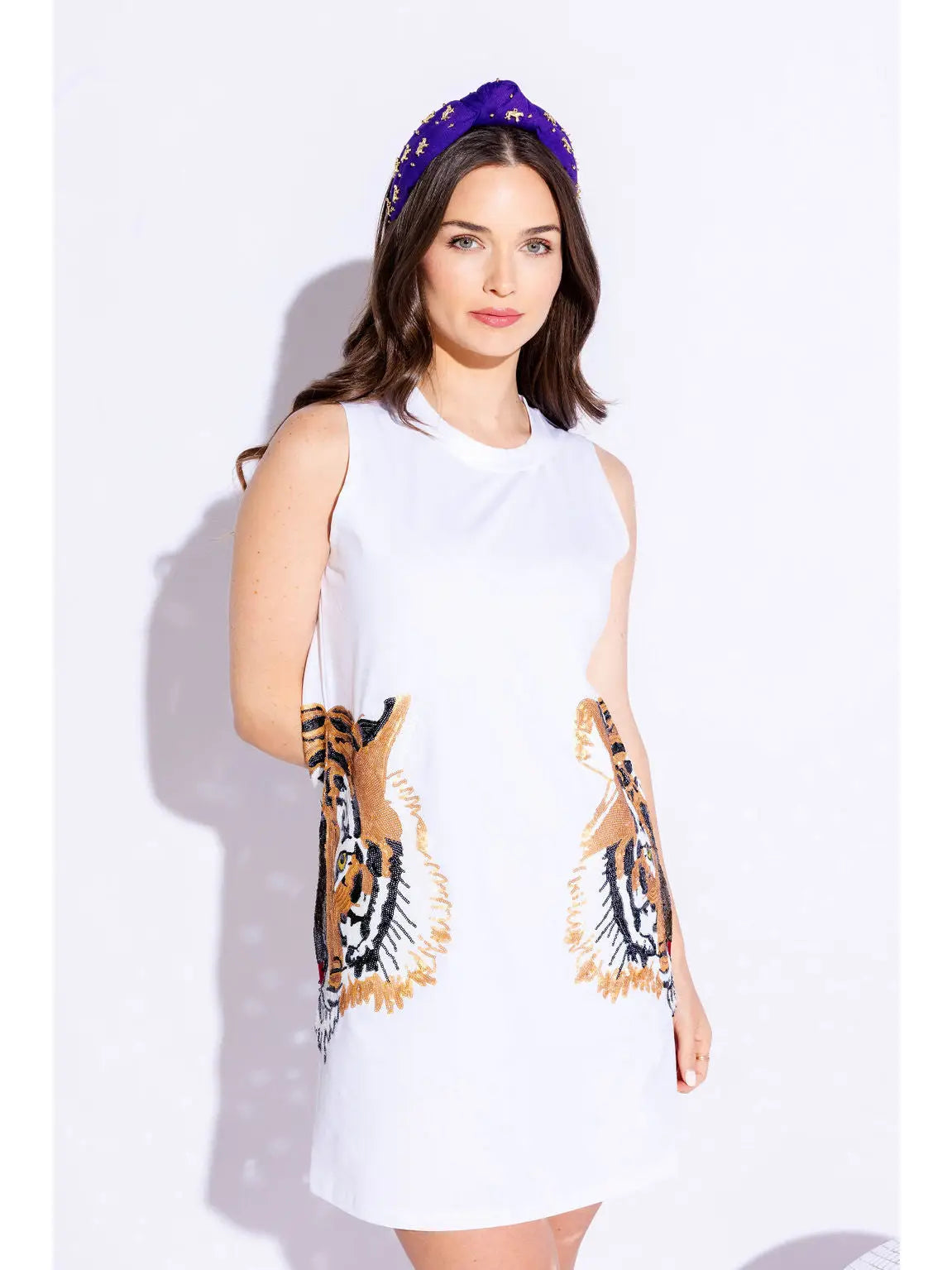 Tiger Head Tank Dress- White