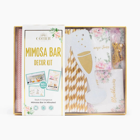 Watercolor Pink Florals & Gold Mimosa Bar Decoration Kit