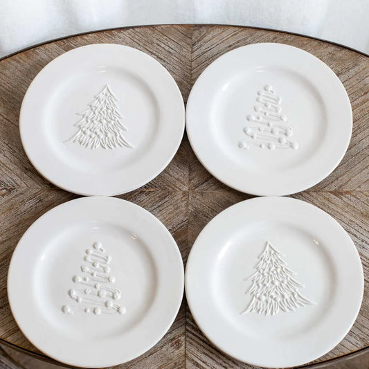 Stockbridge Tree Embossed Plates White 8" Set of 4