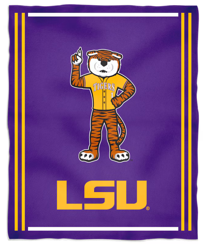 LSU Tigers Kids Purple Plush Soft Minky Blanket Mascot