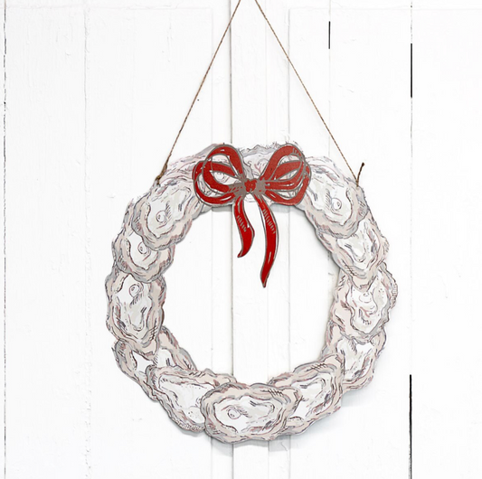 Oyster Wreath Door Hanger Gray/Cream/ Red 19.25x19.75