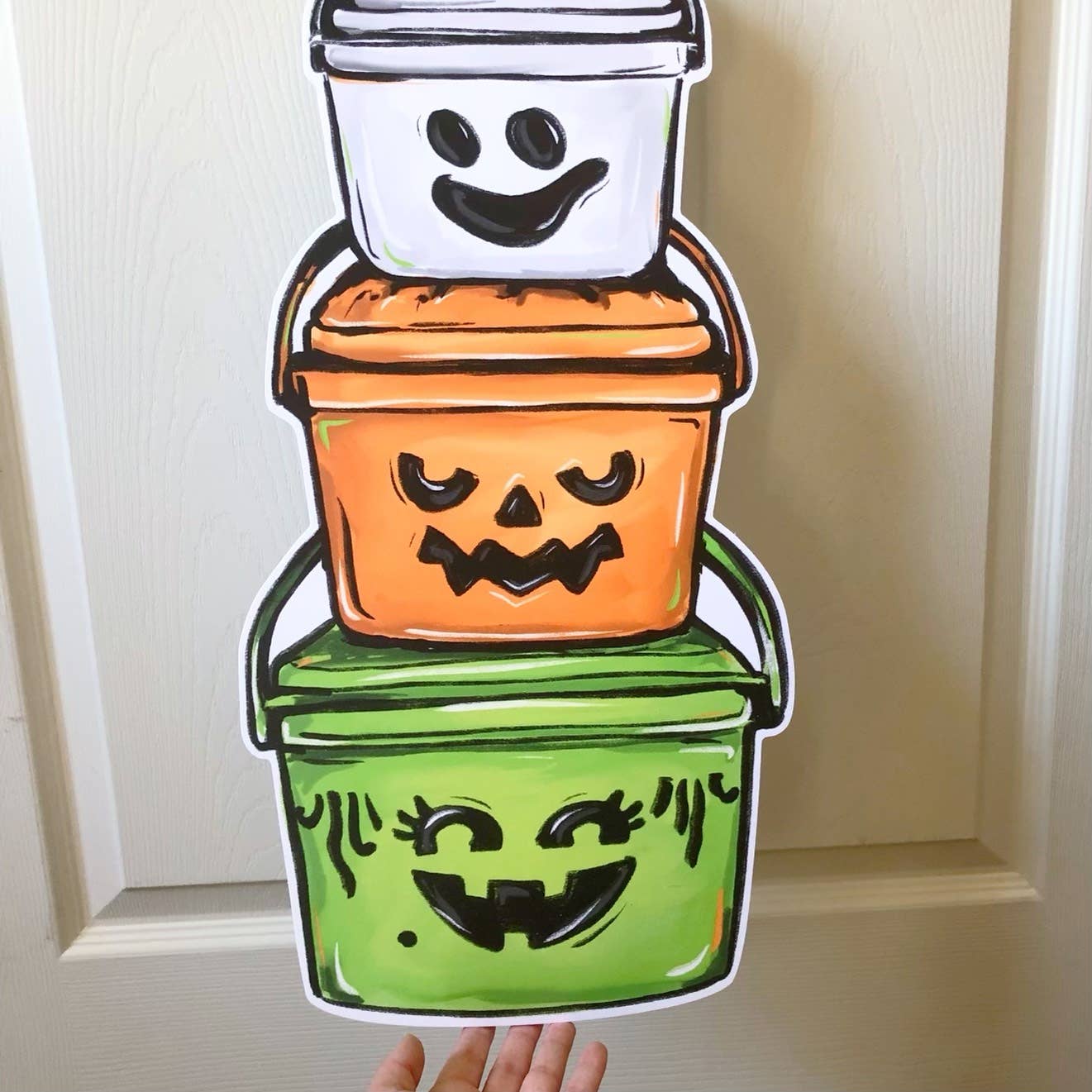 Happy Halloween Buckets Door Hanger Cute Ghost Fall Decor