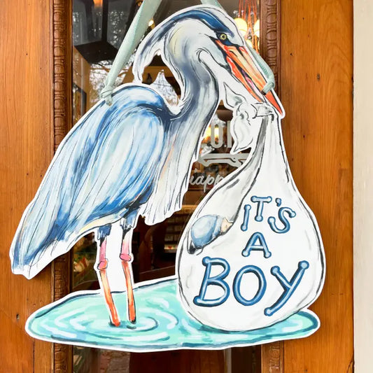 It's A Boy - Blue Heron Door Hanger - Southern Baby Welcome