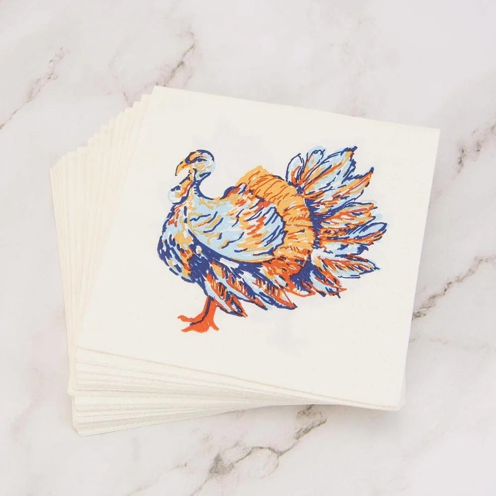 Wolterton Turkey Cocktail Napkins Shell/Multi 5"