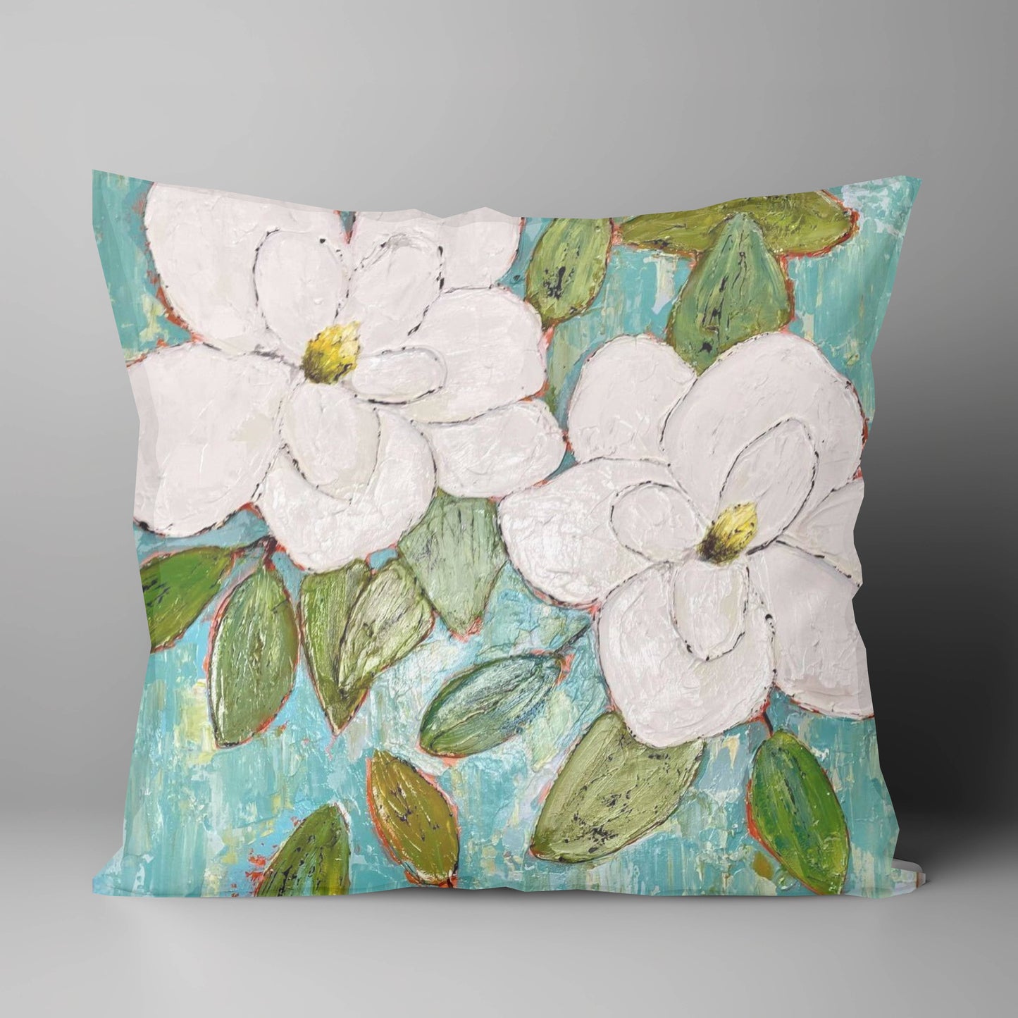 Magnolias on Blue 18"X18 Pillow