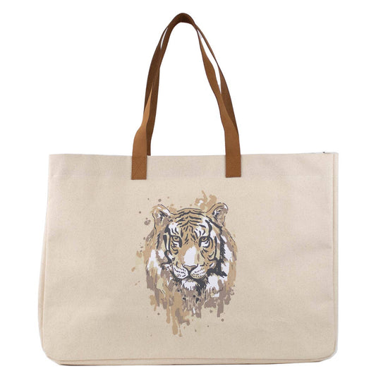 Tiger Love Tote   Natural/Multi   19.5x13.5x7